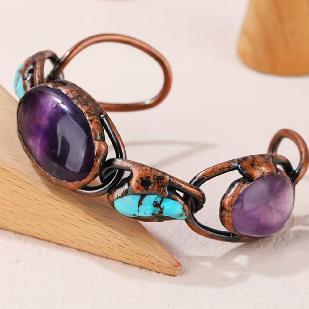Turquoise and Amethyst bronze Bracelet